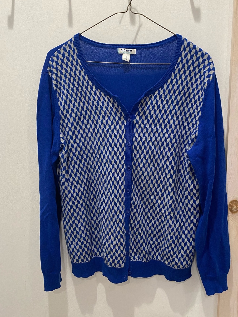 Old Navy Blue Patterned Button-Up Sweater Cardigan Sz. L